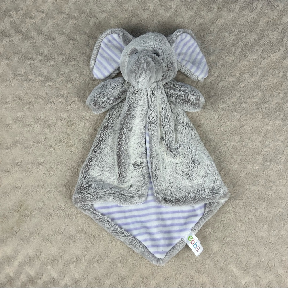 Ebba Elephant Lovey Security Blanket Gray Purple White Stripes Plush Baby Toy